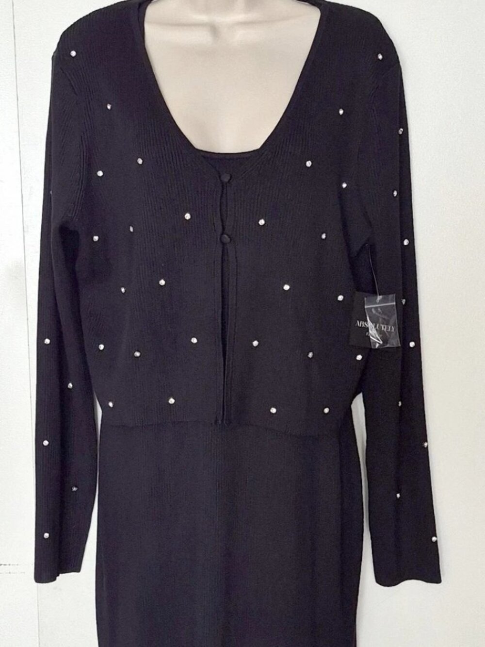 Absolutely Famous Ribbed Knit Set Sweater Top & Midi Dress Black Size XL NWT